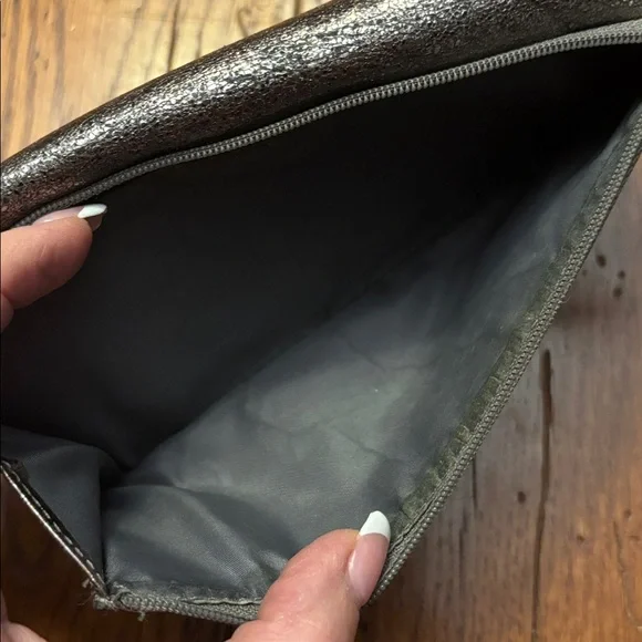 Coach Metallic Pewter Pebbled Leather Envelope Wallet - Silver Logo Hardware - Picture 13 of 16